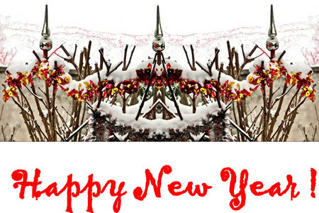 Greeting card Happy New Year and Merry Christmas, winter backgroundの写真素材
