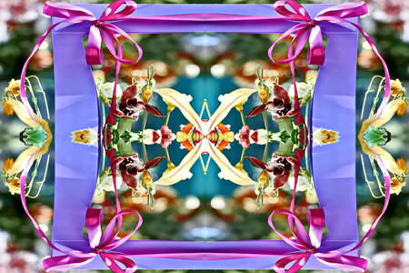 3d illustration of a kaleidoscope background with orchidsの写真素材