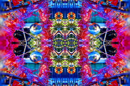 abstract background with colorful Christmas ornaments, kaleidoscope effectの写真素材
