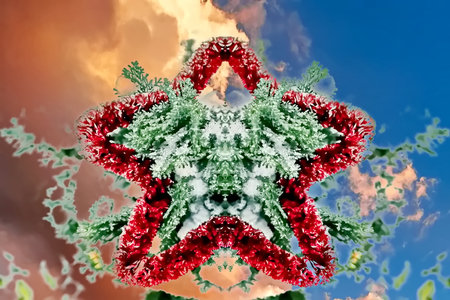 Christmas star with snowflakes on the background of the sky.
