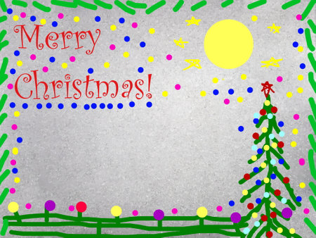 Happy New Year and Merry Christmas card with tree and snowflakesの写真素材