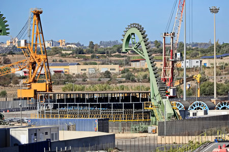 Cranes in the port of Marseille, France. Industrial landscape.の写真素材