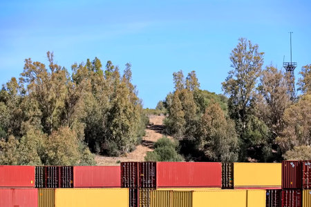 Cargo containers in the port of Alentejo, Portugal.の写真素材
