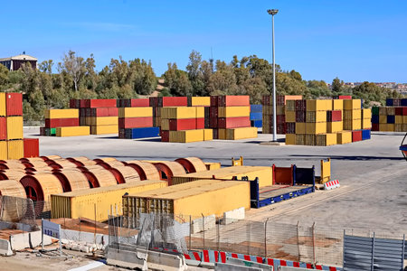 Cargo containers in the port of Barcelona, Catalonia, Spain.