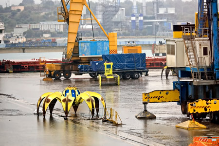 Cargo terminal with bulk carrier and cranes, Odessa, Ukraine