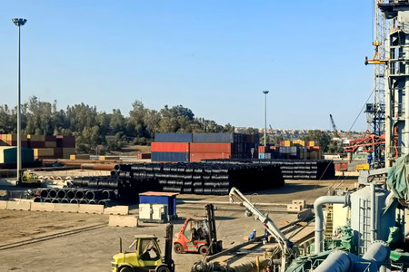 Cargo terminal for loading bulk cargo of iron ore by ship cranes and grabs