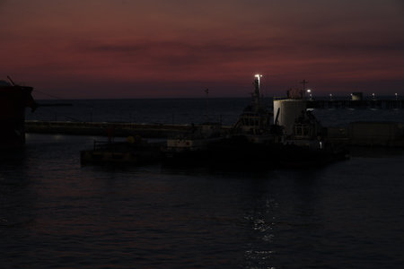 Sunset in the port of the city of Sevastopol, Crimeaの写真素材