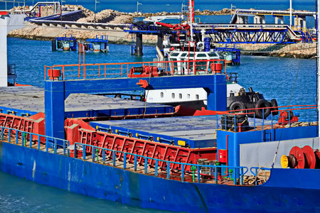 Cargo ship in the port of Marsaxlokk, Malta