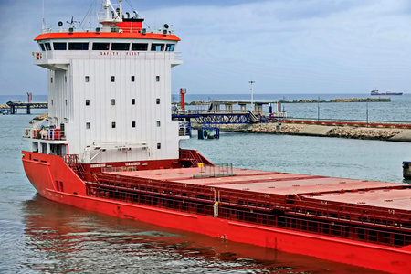 Cargo ship in the port of Essaouira, Morocco