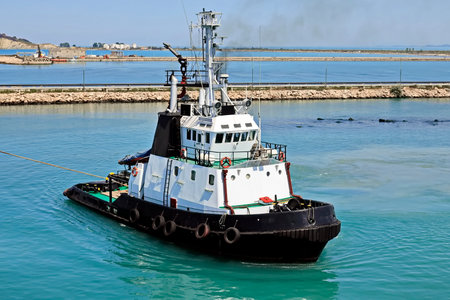 Tugboat in the port of Essaouira, Moroccoの写真素材