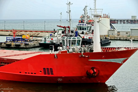 Cargo ship in the port of Ventspils, Latviaの写真素材