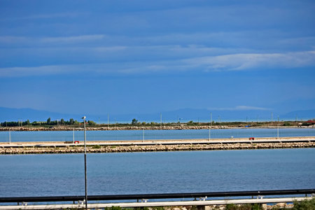 View of the sea on the background of blue skyの写真素材