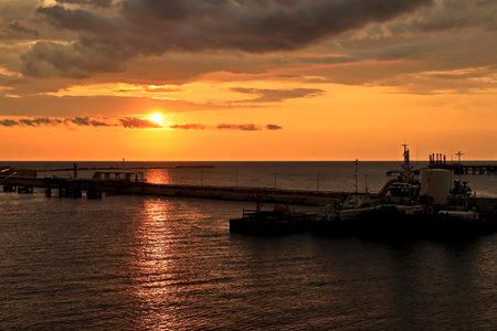 sunset in the port of Odessa, Ukraine, on a beautiful summer dayの写真素材