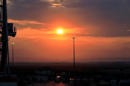 sunset in the port of Dubai, United Arab Emirates (UAE)の写真素材