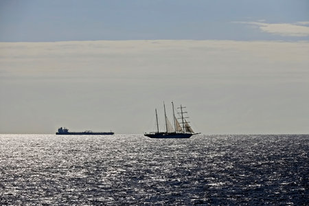 Sailboats in the open sea in the evening. Baltic sea.