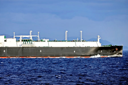 Cargo ship in the sea, transportation and import-export commercialの写真素材
