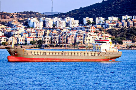 A large cargo ship in the port of Marseille, France.の写真素材