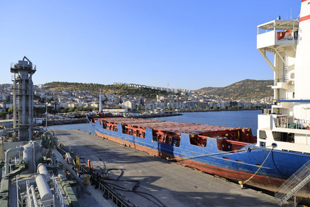 Cargo ship in the port of Istanbul, Turkeyの写真素材