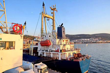 Cargo ship in the port of Bodrum.の写真素材