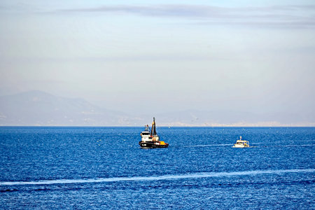 Fishing boats in the sea. Mediterranean sea, Turkey, Alanyaの写真素材