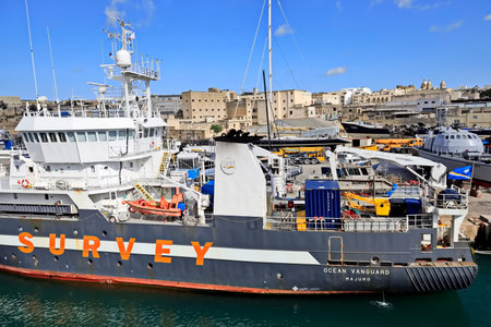 Ship in Valletta harbour. Valletta is the capital and largest city of Malta.の写真素材