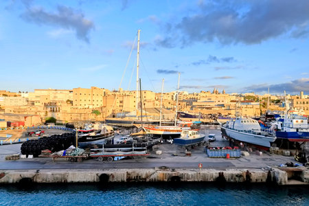 Port of Valletta in Malta. Valletta is the capital and largest city of Malta.の写真素材