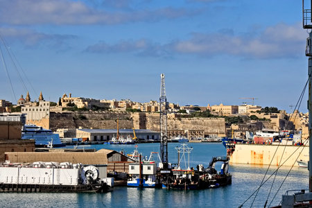 Port of Valletta, Malta. View from the sea.の写真素材