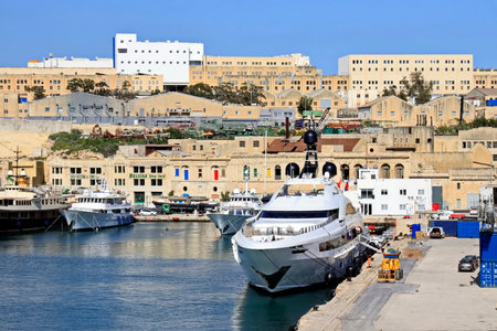 Luxury yachts in the port of Valletta, Maltaの写真素材