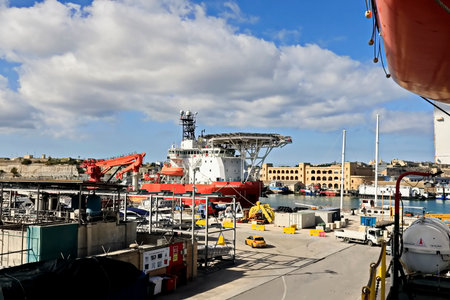 View of the port of Valletta, Maltaの写真素材