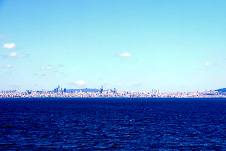 Panoramic view of the city of Istanbul from the sea.の写真素材