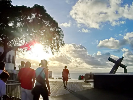 Sunset at the pier of the island of San Miguel, Azoresの写真素材