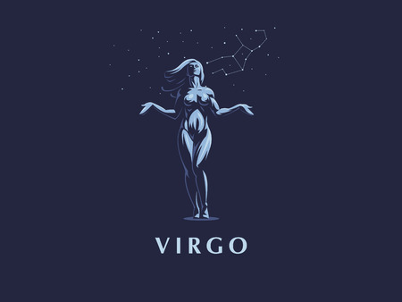 Sign of the zodiac Virgo. Constellation of the Virgo. Vector illustration.のイラスト素材