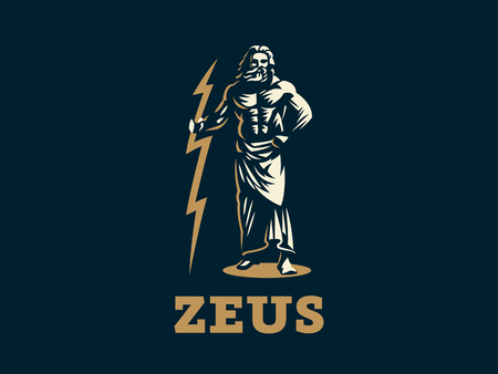 The Greek god Zeus. Zeus stands with lightning in his hands. Vector illustration.のイラスト素材