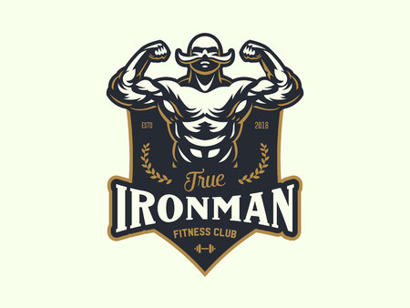 A vintage strong man with a mustache. Set of Vector illustration.のイラスト素材