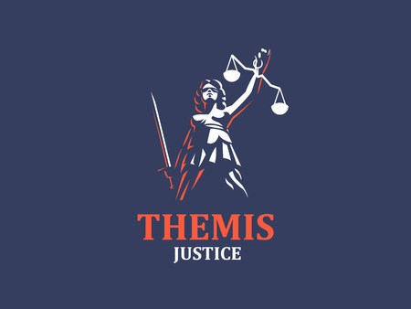 The goddess of justice Themis. Set. Vector illustrationのイラスト素材
