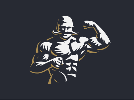 A vintage strong man with a mustache. Vector illustration.のイラスト素材