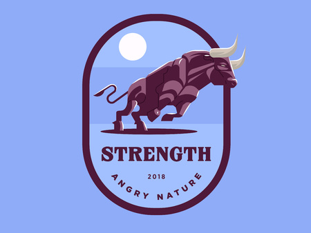 Vintage emblem with strong muscular bull illustration. Vector illustration.のイラスト素材