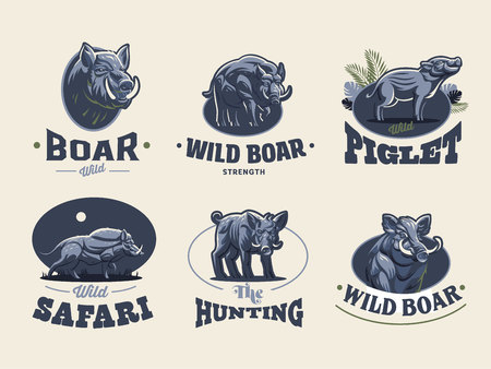 Set of vintage wild boar emblems.のイラスト素材