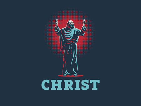 Jesus raised his hands in prayer. Vector illustration.のイラスト素材