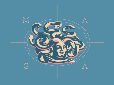 Medusa of the gorgon. Logo.  Vector illustration.のイラスト素材