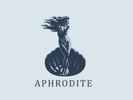 Aphrodite or Venus in the shell. Logo. Vector emblem.のイラスト素材