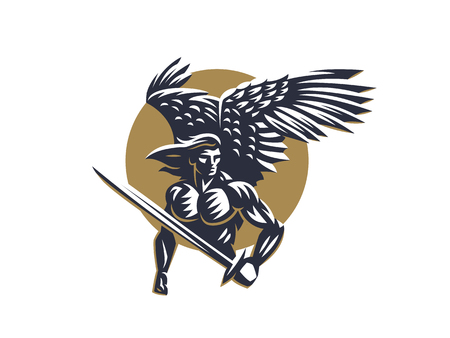 Angel man with Wings. Logo. Vector emblem.のイラスト素材