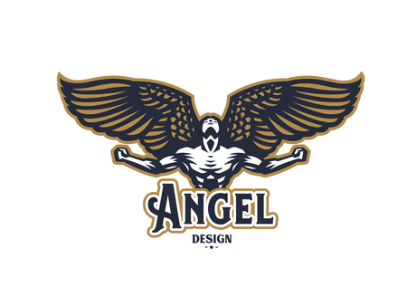 Angel man with Wings. Logo. Vector emblem.のイラスト素材