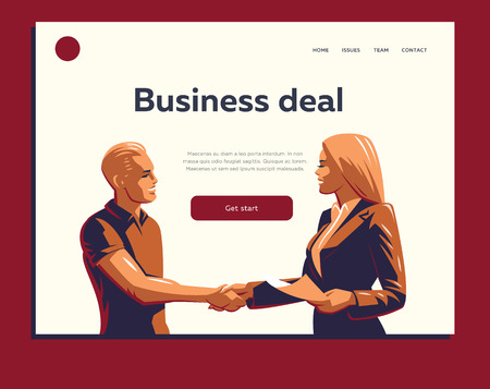 A man and a woman do a handshake and conclude a business deal. Vector illustration.のイラスト素材