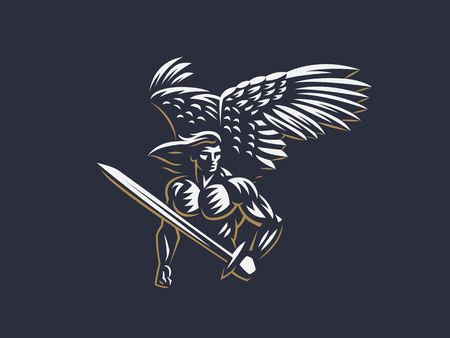 Angel man with Wings. Logo. Vector emblem.のイラスト素材