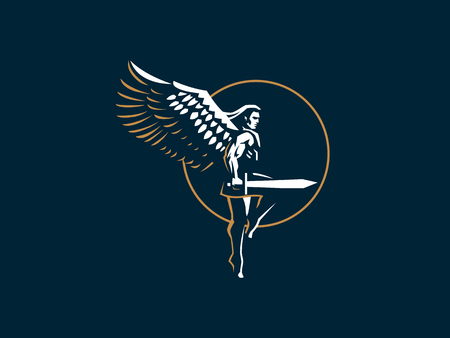 Angel man with Wings. Logo. Vector emblem.のイラスト素材