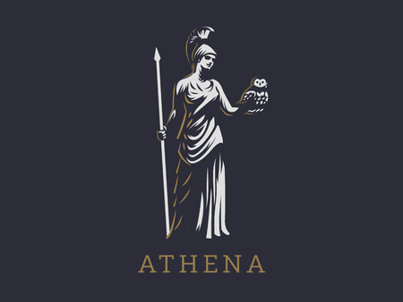The goddess Athena holds an owl and a spear in her hand.のイラスト素材