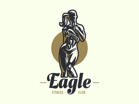 Sporty woman fitness emblem silhouette. Vector illustration.のイラスト素材