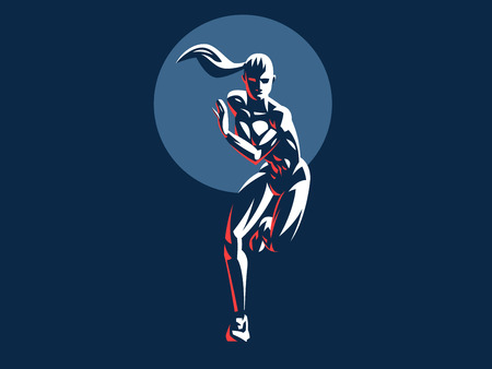 Sporty woman fitness emblem silhouette. Vector illustration.のイラスト素材