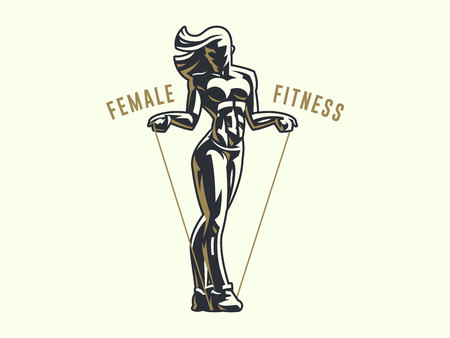 Sporty woman fitness emblem silhouette. Vector illustration.のイラスト素材